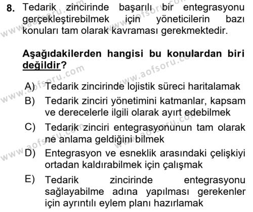 Tedarik Zinciri Yönetimi Dersi 2021 - 2022 Yılı (Vize) Ara Sınavı 8. Soru