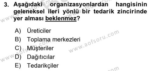 Tedarik Zinciri Yönetimi Dersi 2021 - 2022 Yılı (Final) Dönem Sonu Sınavı 3. Soru