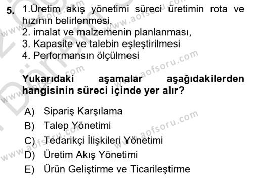 Tedarik Zinciri Yönetimi Dersi 2021 - 2022 Yılı (Final) Dönem Sonu Sınavı 5. Soru