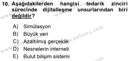 Tedarik Zinciri Yönetimi Dersi 2021 - 2022 Yılı Yaz Okulu Sınavı 10. Soru