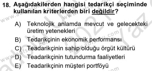 Tedarik Zinciri Yönetimi Dersi 2021 - 2022 Yılı Yaz Okulu Sınavı 18. Soru