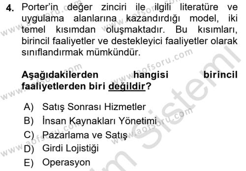 Tedarik Zinciri Yönetimi Dersi 2021 - 2022 Yılı Yaz Okulu Sınavı 4. Soru