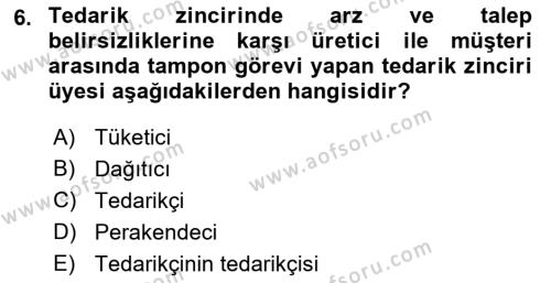 Tedarik Zinciri Yönetimi Dersi 2021 - 2022 Yılı Yaz Okulu Sınavı 6. Soru