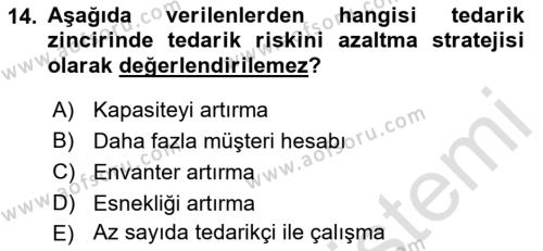 Tedarik Zinciri Yönetimi Dersi 2022 - 2023 Yılı Yaz Okulu Sınavı 14. Soru