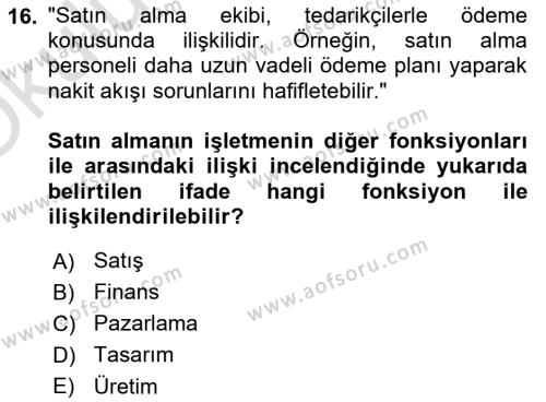 Tedarik Zinciri Yönetimi Dersi 2022 - 2023 Yılı Yaz Okulu Sınavı 16. Soru