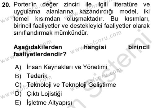 Tedarik Zinciri Yönetimi Dersi 2023 - 2024 Yılı (Vize) Ara Sınavı 20. Soru