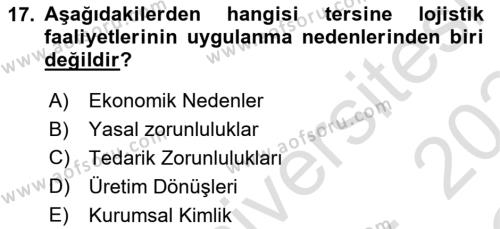 Tedarik Zinciri Yönetimi Dersi 2023 - 2024 Yılı Yaz Okulu Sınavı 17. Soru