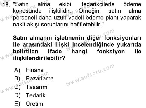 Tedarik Zinciri Yönetimi Dersi 2023 - 2024 Yılı Yaz Okulu Sınavı 18. Soru