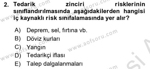 Tedarik Zinciri Yönetimi Dersi 2023 - 2024 Yılı Yaz Okulu Sınavı 2. Soru