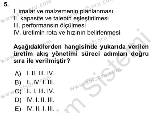 Tedarik Zinciri Yönetimi Dersi 2023 - 2024 Yılı Yaz Okulu Sınavı 5. Soru