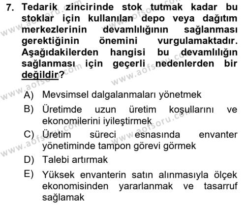 Tedarik Zinciri Yönetimi Dersi 2023 - 2024 Yılı Yaz Okulu Sınavı 7. Soru