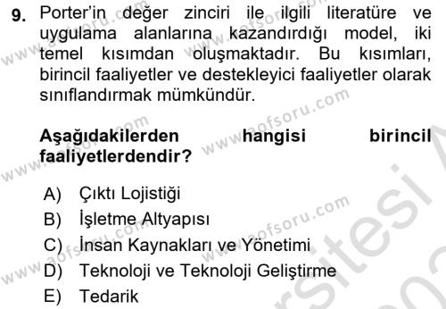 Tedarik Zinciri Yönetimi Dersi 2023 - 2024 Yılı Yaz Okulu Sınavı 9. Soru