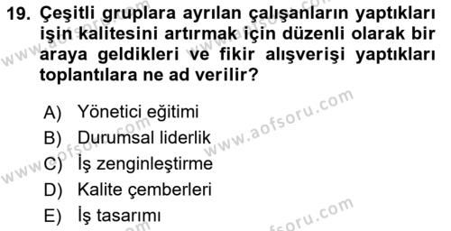 Satış Yönetimi Dersi 2017 - 2018 Yılı 3 Ders Sınavı 19. Soru