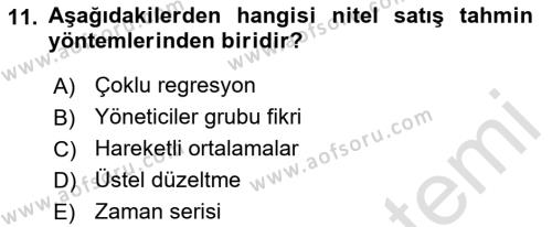 Satış Yönetimi Dersi 2021 - 2022 Yılı (Vize) Ara Sınavı 11. Soru