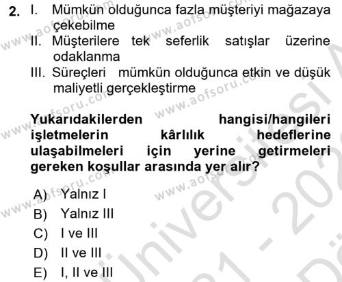 Satış Yönetimi Dersi 2021 - 2022 Yılı (Vize) Ara Sınavı 2. Soru