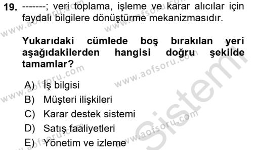 Satış Yönetimi Dersi 2021 - 2022 Yılı Yaz Okulu Sınavı 19. Soru