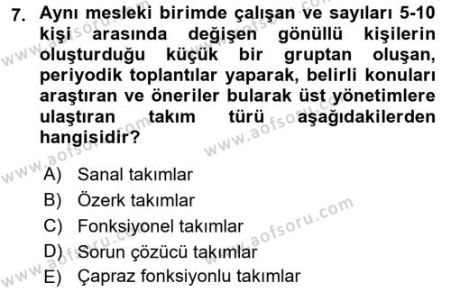 Satış Yönetimi Dersi 2021 - 2022 Yılı Yaz Okulu Sınavı 7. Soru