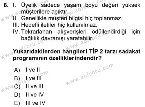 Satış Yönetimi Dersi 2022 - 2023 Yılı (Vize) Ara Sınavı 8. Soru