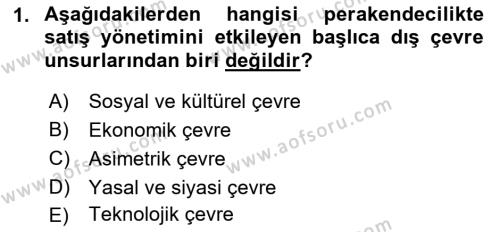 Satış Yönetimi Dersi 2022 - 2023 Yılı Yaz Okulu Sınavı 1. Soru