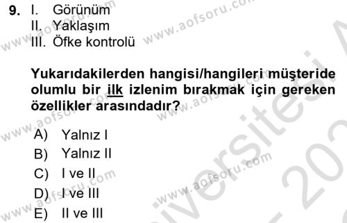 Satış Yönetimi Dersi 2022 - 2023 Yılı Yaz Okulu Sınavı 9. Soru