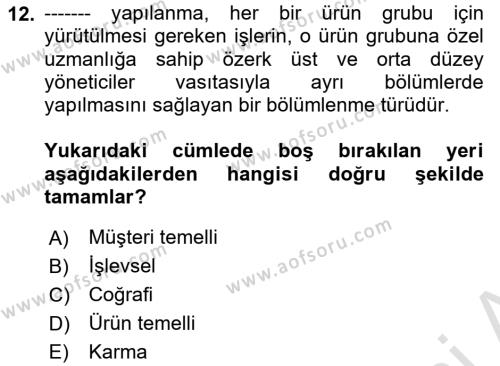 Satış Yönetimi Dersi 2023 - 2024 Yılı (Final) Dönem Sonu Sınavı 12. Soru