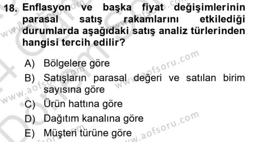 Satış Yönetimi Dersi 2023 - 2024 Yılı (Final) Dönem Sonu Sınavı 18. Soru