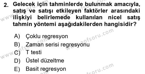 Satış Yönetimi Dersi 2023 - 2024 Yılı (Final) Dönem Sonu Sınavı 2. Soru