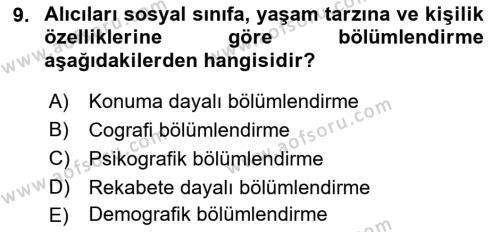 Havayolu Pazarlaması Dersi 2021 - 2022 Yılı Yaz Okulu Sınavı 9. Soru