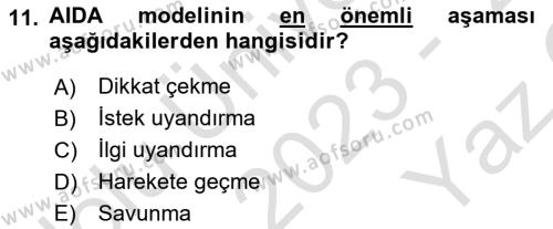 Havayolu Pazarlaması Dersi 2023 - 2024 Yılı Yaz Okulu Sınavı 11. Soru