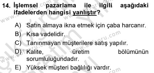 Havayolu Pazarlaması Dersi 2023 - 2024 Yılı Yaz Okulu Sınavı 14. Soru