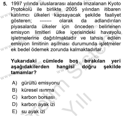 Havayolu Pazarlaması Dersi 2023 - 2024 Yılı Yaz Okulu Sınavı 5. Soru