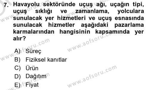 Havayolu Pazarlaması Dersi 2023 - 2024 Yılı Yaz Okulu Sınavı 7. Soru