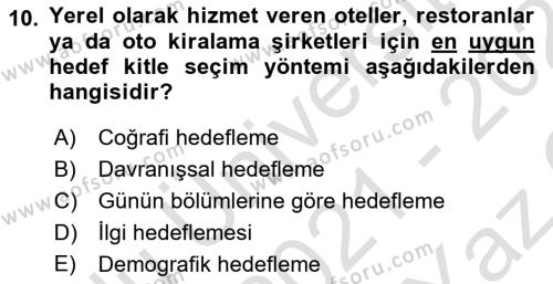 Tanıtım Ve Pazarlama 1 Dersi 2021 - 2022 Yılı Yaz Okulu Sınavı 10. Soru