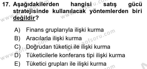 Tanıtım Ve Pazarlama 1 Dersi 2021 - 2022 Yılı Yaz Okulu Sınavı 17. Soru