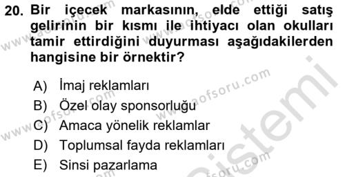 Tanıtım Ve Pazarlama 1 Dersi 2021 - 2022 Yılı Yaz Okulu Sınavı 20. Soru