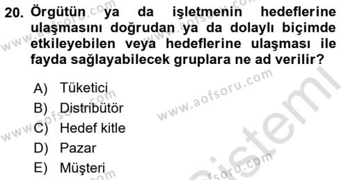 Tanıtım Ve Pazarlama 1 Dersi 2022 - 2023 Yılı (Final) Dönem Sonu Sınavı 20. Soru