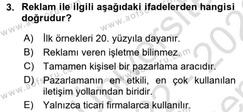 Tanıtım Ve Pazarlama 1 Dersi 2022 - 2023 Yılı (Final) Dönem Sonu Sınavı 3. Soru