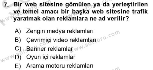 Tanıtım Ve Pazarlama 1 Dersi 2022 - 2023 Yılı (Final) Dönem Sonu Sınavı 7. Soru