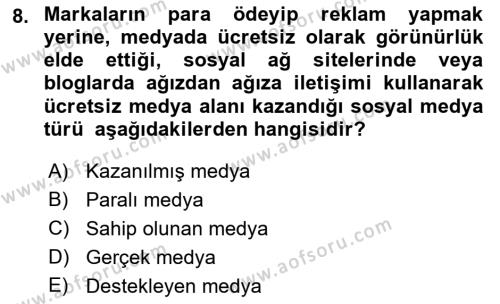 Tanıtım Ve Pazarlama 1 Dersi 2022 - 2023 Yılı (Final) Dönem Sonu Sınavı 8. Soru