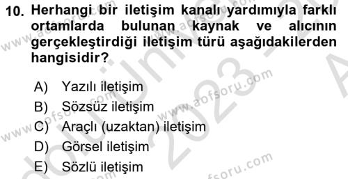 Tanıtım Ve Pazarlama 1 Dersi 2023 - 2024 Yılı (Vize) Ara Sınavı 10. Soru