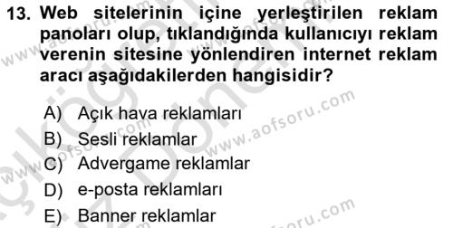 Tanıtım Ve Pazarlama 1 Dersi 2023 - 2024 Yılı (Vize) Ara Sınavı 13. Soru