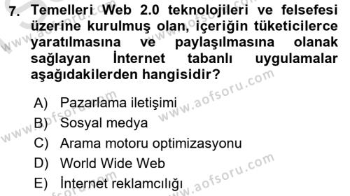 Tanıtım Ve Pazarlama 1 Dersi 2023 - 2024 Yılı (Final) Dönem Sonu Sınavı 7. Soru