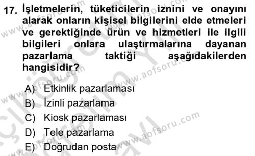 Tanıtım Ve Pazarlama 1 Dersi 2023 - 2024 Yılı Yaz Okulu Sınavı 17. Soru