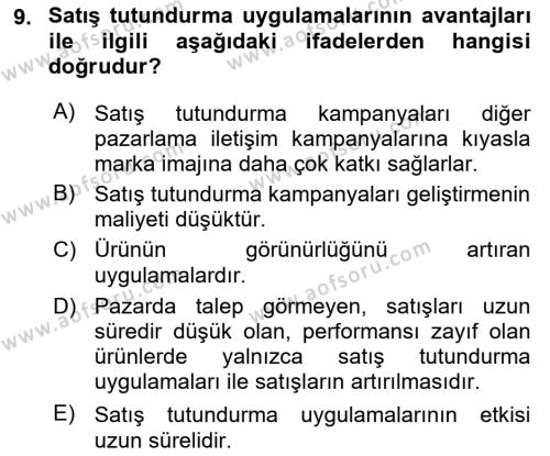 Tanıtım Ve Pazarlama Dersi 2018 - 2019 Yılı 3 Ders Sınavı 9. Soru