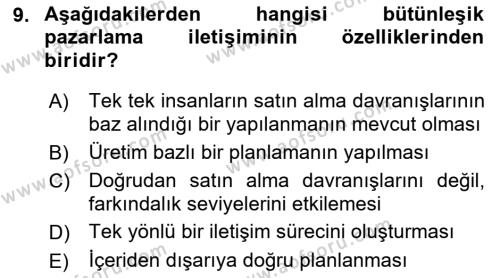 Tanıtım Ve Pazarlama Dersi 2018 - 2019 Yılı (Vize) Ara Sınavı 9. Soru