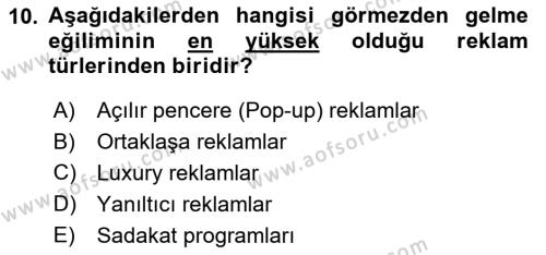 Tanıtım Ve Pazarlama Dersi 2018 - 2019 Yılı Yaz Okulu Sınavı 10. Soru