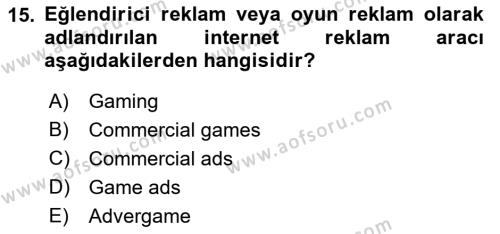 Tanıtım Ve Pazarlama Dersi 2019 - 2020 Yılı (Vize) Ara Sınavı 15. Soru