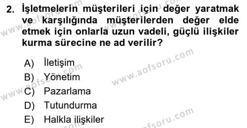 Tanıtım Ve Pazarlama Dersi 2019 - 2020 Yılı (Vize) Ara Sınavı 2. Soru