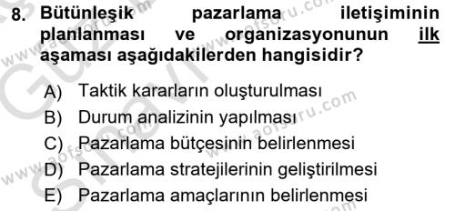 Tanıtım Ve Pazarlama Dersi 2019 - 2020 Yılı (Vize) Ara Sınavı 8. Soru