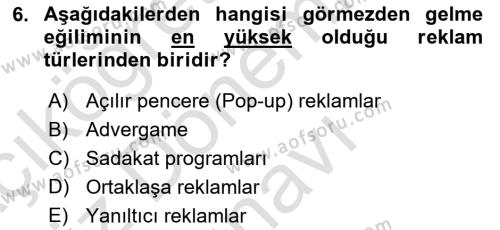 Tanıtım Ve Pazarlama Dersi 2019 - 2020 Yılı (Final) Dönem Sonu Sınavı 6. Soru